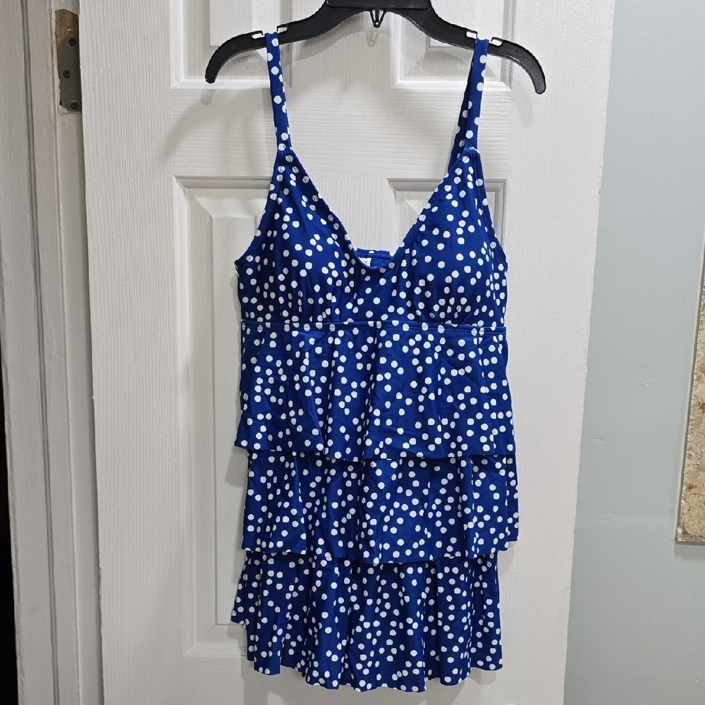 Jaclyn Smith Blue Polka Dot Tiered Swimsuit Size 10